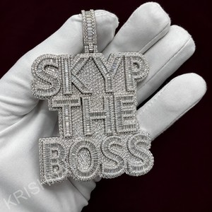 Collier personnalisé avec pendentif lettre en argent sterling 925 plaqué or, serti de moissanite taille brillant, style Hip Hop Bling - Product Image 2