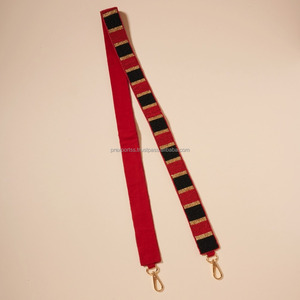 Luxury Handmade Beaded Strap <b>Red</b> Black Gold Striped Design Shoulder Crossbody Strap for DIY <b>Purse</b> Tote and Fashion Handbags - Product Image 2