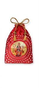 <b>Red</b> Satin Drawstring <b>Bag</b> With Goddess Durga Print For <b>Gift</b> Use - Product Image 5