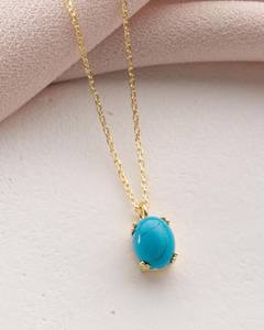 Collar de Turquesa, Plata de Ley 925, Chapado en Oro de 14K, Colgante Ovalado de Turquesa, Joyería con Piedra Azul Delicada, Piedra de Nacimiento de Diciembre - Product Image 4