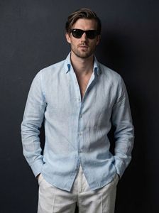 <b>Men's</b> <b>Hawaiian</b> Cotton and Linen Breathable Casual Long Sleeved <b>Shirt</b> Trendy for Spring and Autumn Fashion - Product Image 4