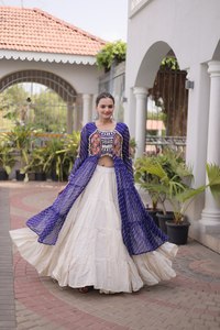 Vestido Garba de Gujarat, Chaniya Choli, Lehenga Choli, Tradicional, Especial para Navratri, Algodón Puro, Trabajo Gamathi, Largo hasta el Suelo, Invierno - Product Image 5