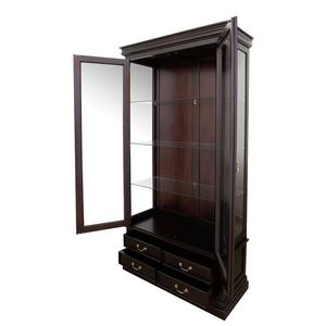 Bibliothèque de style antique en acajou, reproduction authentique, avec structure en bois massif, deux portes vitrées et quatre tiroirs en bas. - Product Image 1