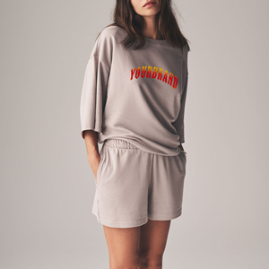 OEM/ODM 100% Cotton Terry Fabric Womens Short <b>Set</b> Custom Silk Screen Printed Logo Oversized Regular Fit Streetwear Knee Solid - Product Image 1