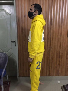 OEM 2026 Custom yellow <b>hoodie</b> tracksuit set with printed front graphic soft fleece lining & comfortable relaxed fit Sweatsuit - Product Image 6