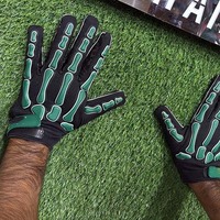 Nouveauté 2026 Gants de football américain sur mesure, respirants, à fermeture auto-agrippante, avec design squelette injecté en caoutchouc, lisses