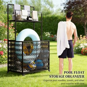 Armario de Almacenamiento Exterior Marrón, Estante para Flotadores de Piscina con Barra para Toallas, Unidad de Almacenamiento Multiusos - Product Image 2