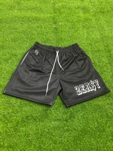 Shorts en maille noire sur mesure pour homme avec cordon de serrage, logo, décontractés, respirants, pour le sport, taille mi-haute - Product Image 1