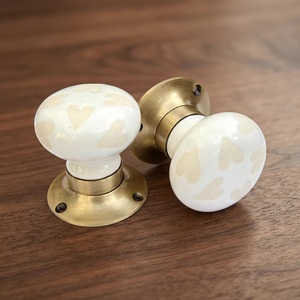 Ceramic Heart Pattern <b>Door</b> Knob Set Round Gold Base For Babies And Kids Scandinavian Style Easy Installation - Product Image 2
