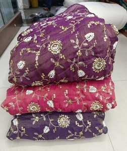 Tela de tejido puro premium con bordado de cuentas pesadas, 190 GSM, 44 pulgadas de ancho, material de diseñador de lujo para ropa de novia. - Product Image 1