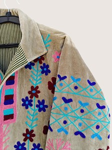 Manteau en coton brodé bohème pour femmes grandes tailles, motif Suzani, manches longues, col rond, vêtements d'extérieur décontractés écologiques pour l'hiver - Product Image 4