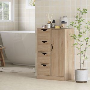 Armadietto di stoccaggio indipendente della quercia con 4 cassetti la credenza del pavimento del bagno per la camera da letto ed il salone - Product Image 2