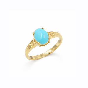 Bague classique certifiée Ishime Jewels en argent 925 plaqué or et rhodium, sertie d'un cabochon ovale en turquoise et d'un motif croix, avec pierre précieuse - Product Image 1