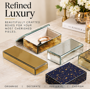 Juego de Cajas de Almacenamiento de Joyas de Vidrio Espejado con Bordes de Metal Pulido, Forro de Terciopelo Suave, Organizador Decorativo para Recuerdos - Product Image 3