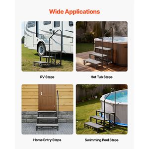 Scala a 3 Gradini per Camper con Corrimano, Capacità di Carico 660 Libbre, Telaio in Lega di Alluminio Antiscivolo per Esterni, per Anziani e Animali Domestici - Product Image 6