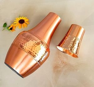 Symmetrical Hybrid Solid Copper Water <b>Flask</b> Satin Ends Geometric Honeycomb Midsection Drinkware Vessel - Product Image 1