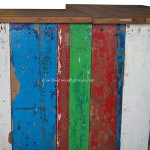 Comptoir de bar en bois de bateau recyclé fait main, comptoir de réception, comptoir de bar durable avec couleur originale - Product Image 5