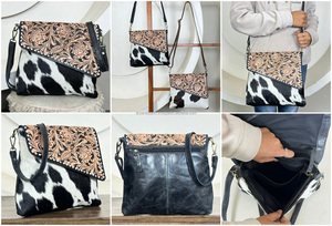 Bolso Bandolera de Cuero Vacuno Occidental Hecho a Mano con Solapa de Cuero Grabado Floral, Nuevo Bolso Mensajero de Cuero Genuino - Product Image 3