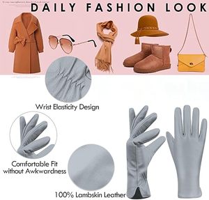 Gants d'hiver en cuir pour femmes, gants en cuir d'agneau Nappa |   Gants en cuir pour femmes à écran tactile, doublés de cachemire chaud pour le temps froid - Product Image 4