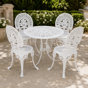 White Cast Aluminum <b>Patio</b> Dining Set Ornate <b>Round</b> Garden <b>Table</b> Chairs Outdoor Balcony Furniture Luxury Antique Style - Product Image 3