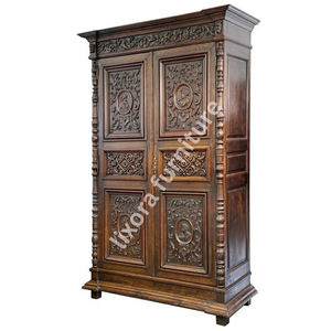 Luxury Handcrafted Solid Wood 2 Door <b>Wardrobe</b> Ornate Renaissance Portrait Carving Dark Oak Armoire - Product Image 5