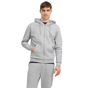 Sweat-shirt à capuche zippé gris pour homme, coupe classique, décontracté, en molleton uni, pour l'automne, 100 % coton respirant, tricoté - Product Image 1