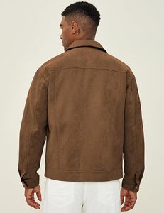 <b>Men's</b> Brown <b>Suede</b> Leather <b>Jacket</b> Turn-down Collar Zipper Closure Casual Autumn Wear Regular Length Solid Color - Product Image 4