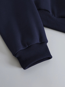 Sweat-shirt en molleton uni pour femme, col montant, manches longues, tricoté, décontracté, broderie personnalisée, streetwear, blanc, bleu marine - Product Image 3