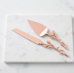 Ensemble de service à gâteau en acier inoxydable finition or avec poignées en forme de feuille de brindille, idéal pour les mariages, les cadeaux, les fêtes, les anniversaires et autres occasions - Product Image 1
