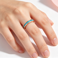 Bague en titane or rose 3 mm avec incrustation de turquoise naturelle, alliance plate et fine pour femme, bijoux bohèmes nature en gros