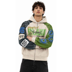 Sudadera con capucha extragrande para hombre con cremallera, manga raglán, estilo urbano, logo estampado frontal, largo regular, de punto de poliéster para otoño - Product Image 4