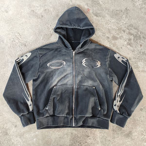 Sweat à capuche décontracté pour homme, très populaire, épais, doublé, style délavé, coupe oversize, zippé, avec motif 3D, col à capuche, idéal pour l'hiver - Product Image 3
