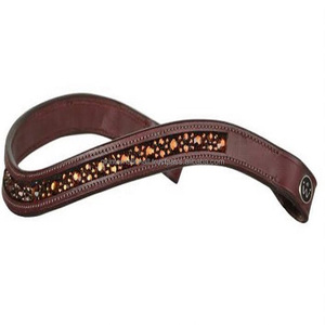Bandeau à sourcils en cuir marron en forme de vagues, personnalisé, de haute qualité, avec hotfix en or décoratif et bouton à pression pour boucles, pour cheval - Product Image 1