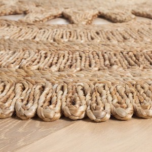 Tapis rond en jute à motif médaillon, style bohème, fait main, pour salon, nettoyage facile, poils plats - Product Image 6