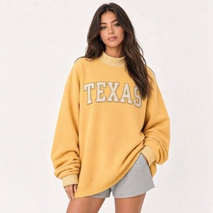 Sweat-shirt oversize pour femme, marron, imprimé lettres Maine, épaules tombantes, manches longues, en coton tricoté, style automne - Product Image 3