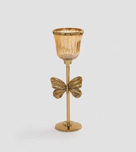 Gold Metal Butterfly <b>Candlestick</b> Holder with Ribbed <b>Glass</b> Cup for Home Decoration - Product Image 3