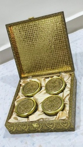 Golden Rectangular Decorative Gift <b>Box</b> with Four Metallic <b>Containers</b> Luxury Festive Hamper for Weddings - Product Image 2