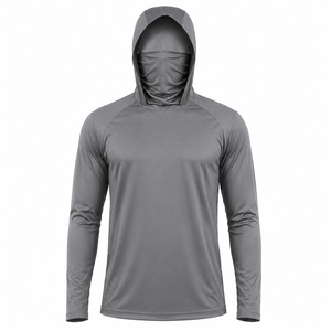 Sweat à capuche unisexe à manches longues avec protection intégrée pour le visage, anti-UV, couleur unie, vêtement de pêche performant UPF 50, pull-over haute élasticité 100% - Product Image 1