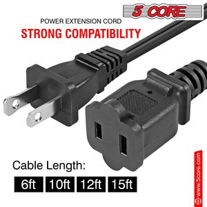สายไฟ AC ยาว 10 ฟุต 2 ขา แบบต่อขยาย 16AWG 125V 13A หัวปลั๊กแบบ US โพลาไรซ์ ตัวผู้-ตัวเมีย สีดำ - Product Image 6