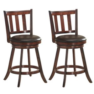 Set of 2 Wooden Counter Height Bar <b>Stools</b> 360 Degree Swivel with Comfortable <b>Cushioned</b> Seat - Product Image 1