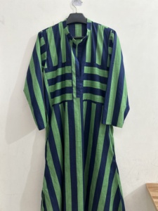 Robe longue décontractée d'été pour femme, style bohème hippie, coupe trapèze, avec dentelle, rayures en coton rose foncé, respirante - Product Image 3