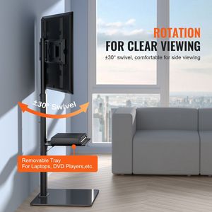 Support de télévision pivotant sur pied pour téléviseurs de 32 à 65 pouces, réglable en hauteur, support de sol portable avec base en verre trempé - Product Image 4