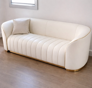 Canapé 3 places en velours blanc avec cadre en bois, chaise longue et causeuse en tissu rembourré pour salon - Product Image 2