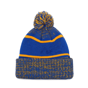 Ensemble bonnet et écharpe longs en tricot rayé bleu roi et or Sigma Rho, style universitaire, avec pompon et franges, unisexe - Product Image 5