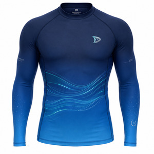 Men's Full Sleeve Rash Guard Blue Raised Rubber Print Breathable Quick Dry 220g Spandex Polyester Adult Swim <b>Shirt</b> - Product Image 1