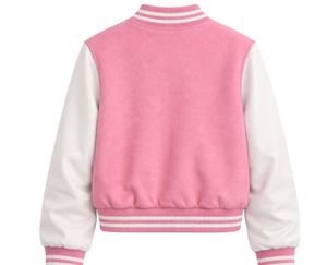 Veste universitaire rose pour femme, manches longues, col boutonné contrastant, vêtement d'automne, longueur normale, design uni, polyester et coton - Product Image 2