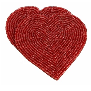 Heart Shape Glass Beads Handmade 10cm <b>Red</b> & Pink Stripe <b>Bow</b> Design Tea Coaster Set for Coffee Mug & Tea Cup Dining Decor - Product Image 4