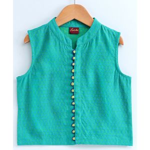 Ensemble Kurta-Pyjama élégant vert et turquoise pour garçons avec veste et manches longues - 6 à 9 ans - 100% polyester - Product Image 4