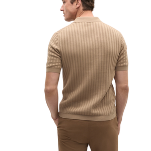 Polo de punto de algodón a rayas para hombre, manga corta, textura acanalada premium, corte ajustado, informal, elegante, para verano, transpirable, al por mayor - Product Image 6