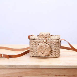 Outstanding Handwoven <b>Natural</b> Wicker <b>Camera</b> Bag Rattan Crossbody Purse Adjustable Leather Strap Kids Accessory Pretend Play Gift - Product Image 5